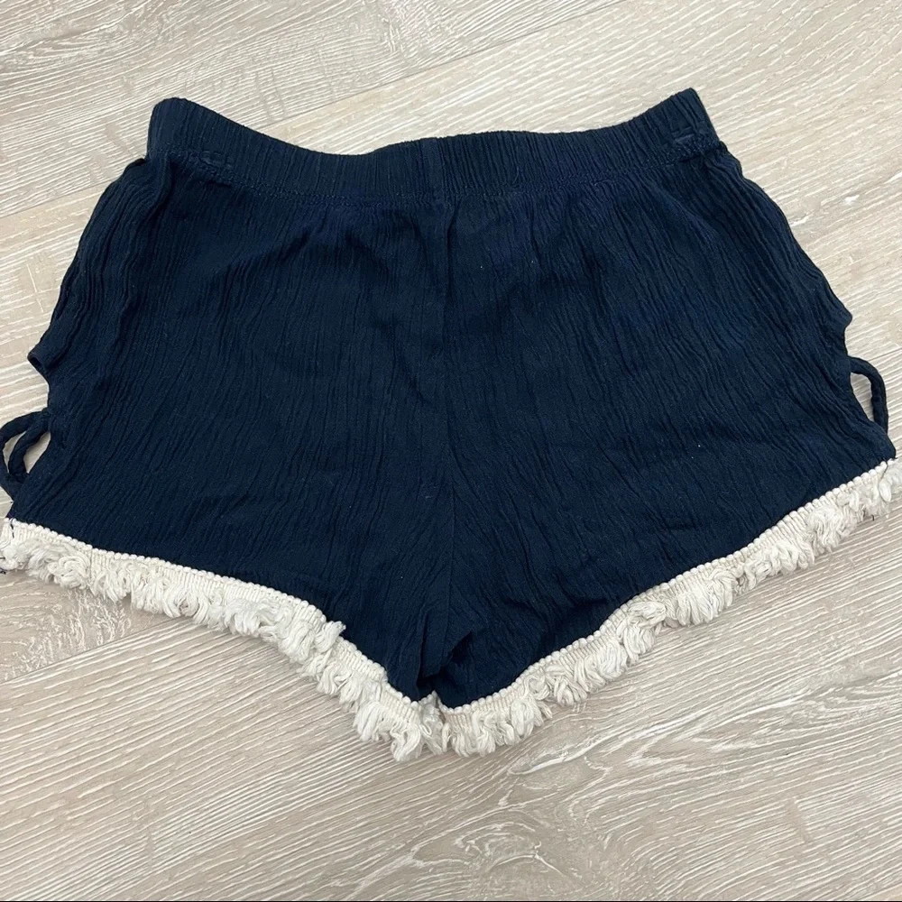 Vintage Havana Navy Blue Fringe Hem Side X Shorts Size: Medium